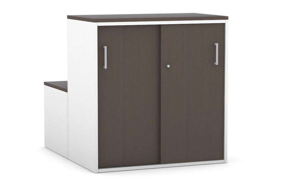 Uniform Activity Module - Med Sliding 2 Door Credenza with Low Sliding 2 Door Credenza [Silver Handle]-Wenge  