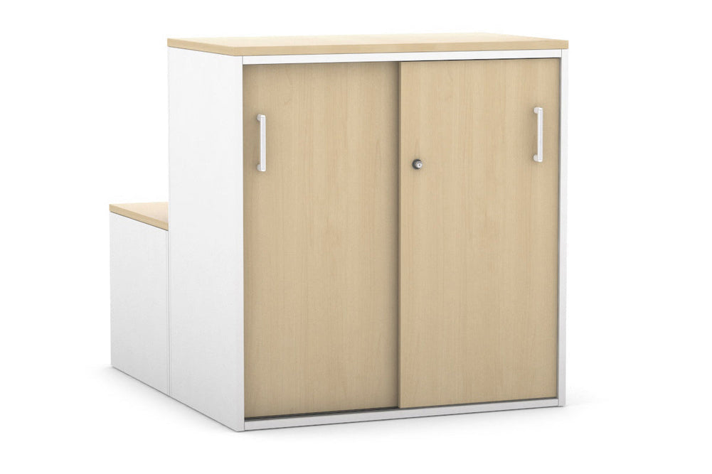 Uniform Activity Module - Med Sliding 2 Door Credenza with Low Sliding 2 Door Credenza [White Handle]-Maple  
