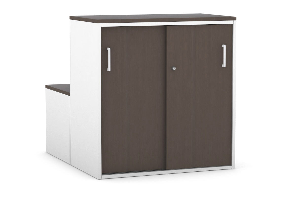 Uniform Activity Module - Med Sliding 2 Door Credenza with Low Sliding 2 Door Credenza [White Handle]-Wenge  
