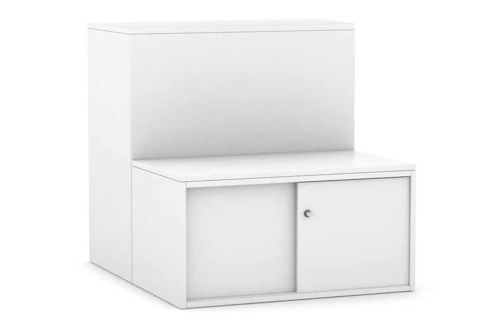 Uniform Activity Module - Med Sliding 2 Door Credenza with Low Sliding 2 Door Credenza [White Handle]-Wenge  