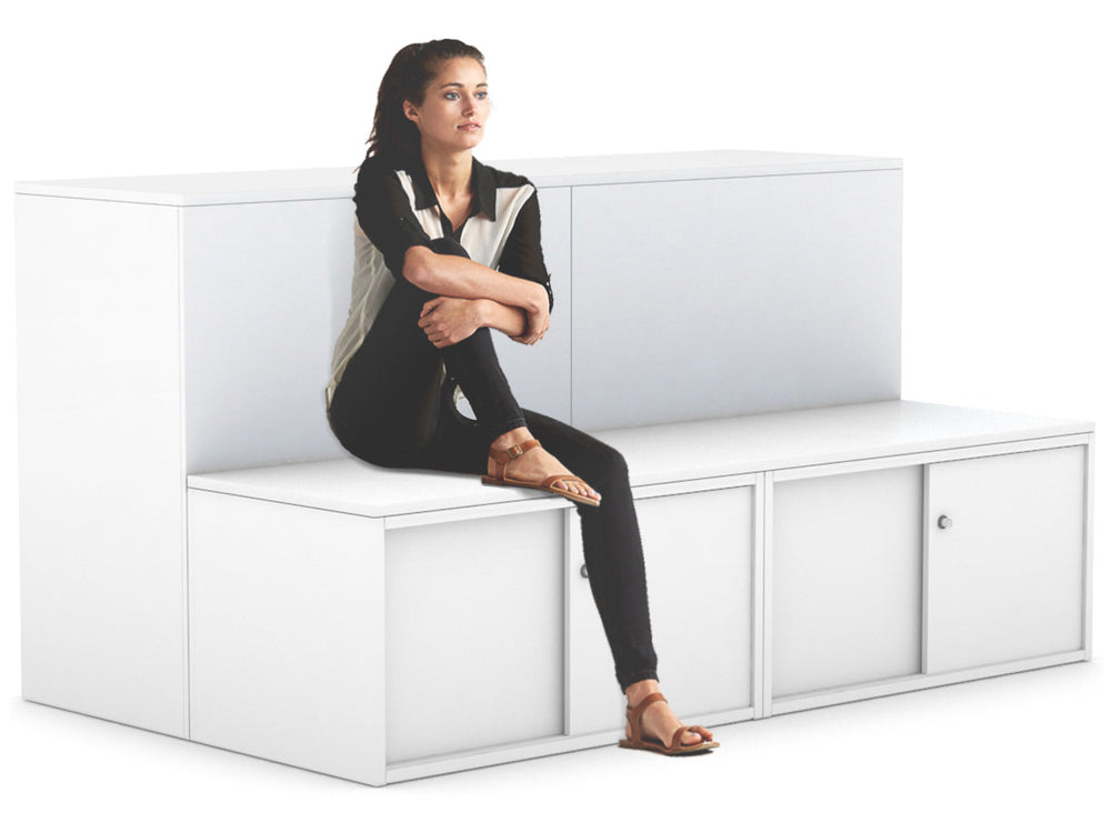 Uniform Activity Module -  Med Sliding 4 Door Credenza with Low Sliding 4 Door Credenza-White  