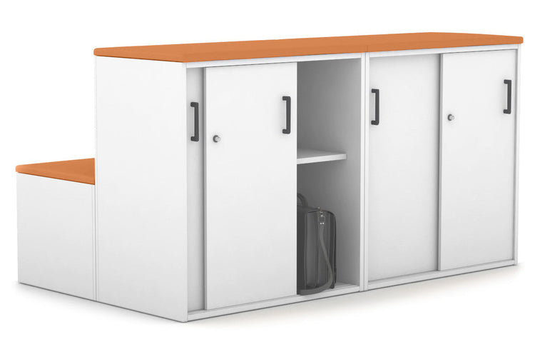 Uniform Activity Module - Med Sliding 4 Door Credenza with Low Sliding 4 Door Credenza - Seat Cushion [Black Handle] Jasonl Squash orange white 