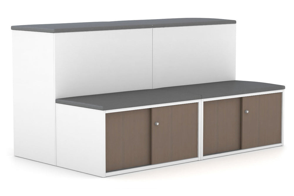 Uniform Activity Module - Med Sliding 4 Door Credenza with Low Sliding 4 Door Credenza - Seat Cushion [Black Handle]-Squash orange wenge  