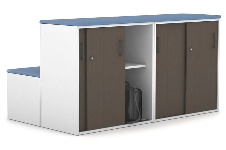 Uniform Activity Module - Med Sliding 4 Door Credenza with Low Sliding 4 Door Credenza - Seat Cushion [Black Handle] Jasonl Cosmo blue wenge 