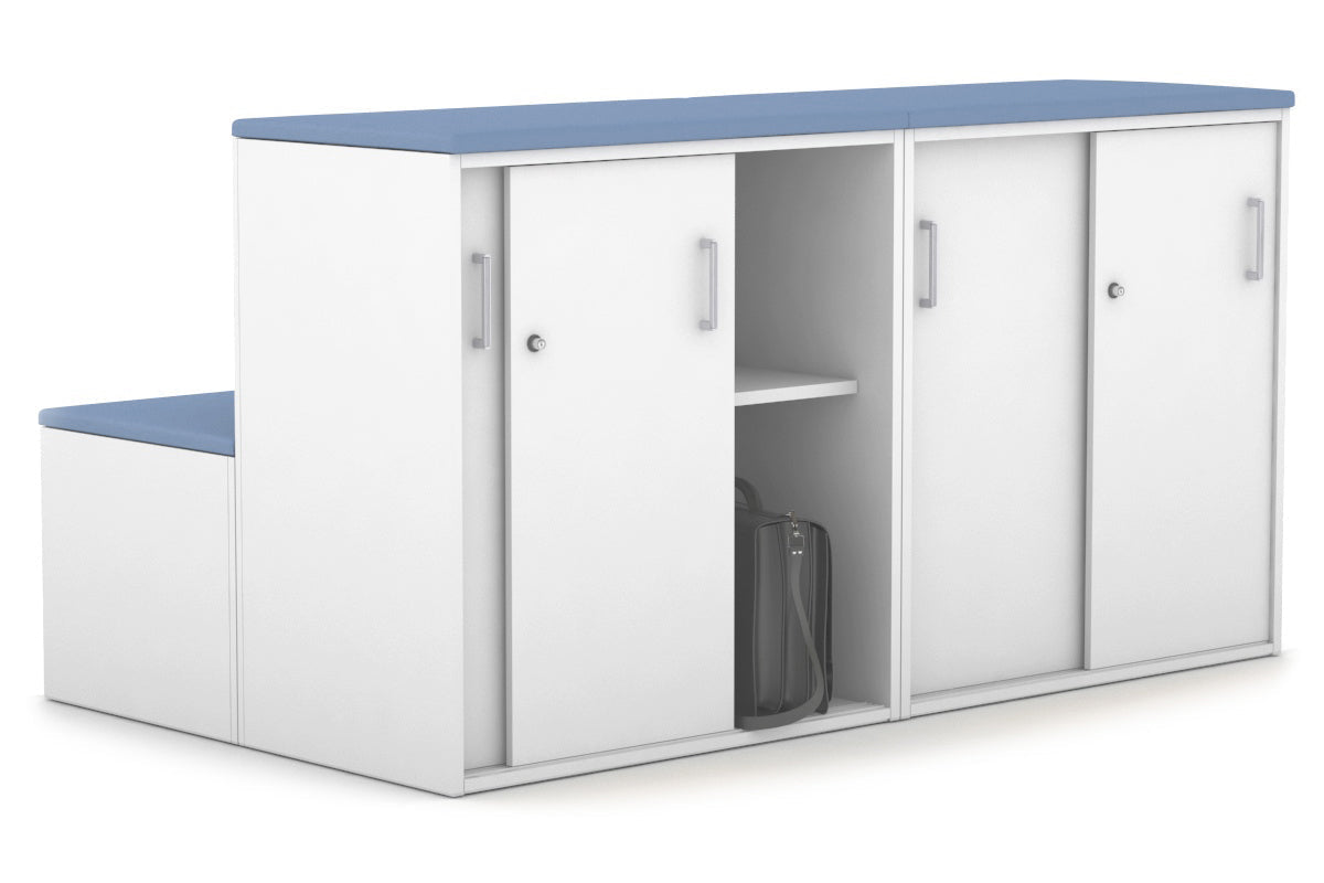 Uniform Activity Module - Med Sliding 4 Door Credenza with Low Sliding 4 Door Credenza - Seat Cushion [Silver Handle] Jasonl Cosmo blue white 