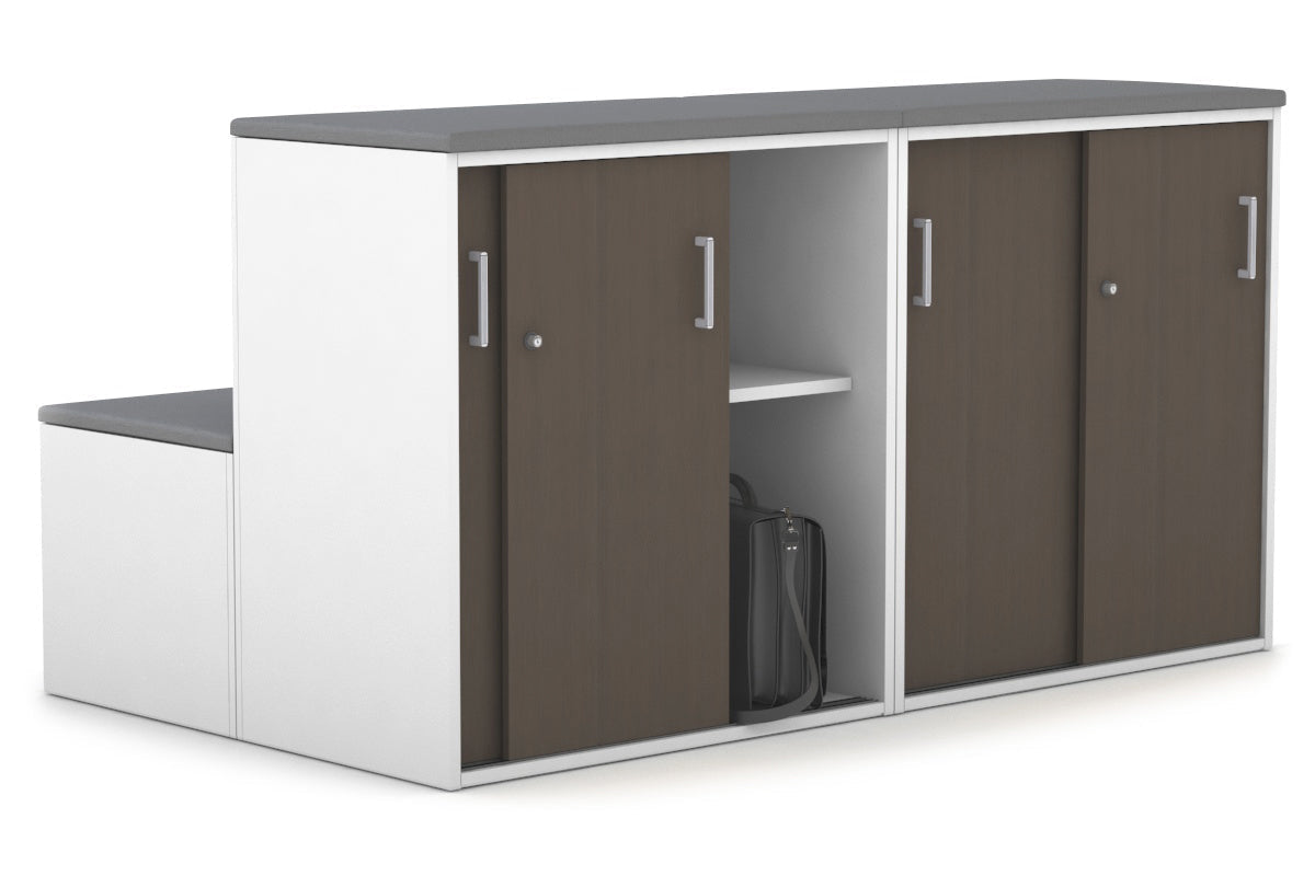 Uniform Activity Module - Med Sliding 4 Door Credenza with Low Sliding 4 Door Credenza - Seat Cushion [Silver Handle] Jasonl Slate grey wenge 