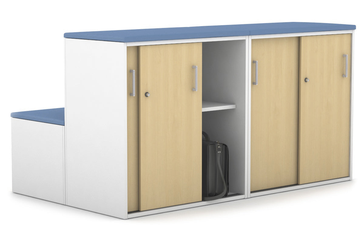 Uniform Activity Module - Med Sliding 4 Door Credenza with Low Sliding 4 Door Credenza - Seat Cushion [Silver Handle] Jasonl Cosmo blue maple 