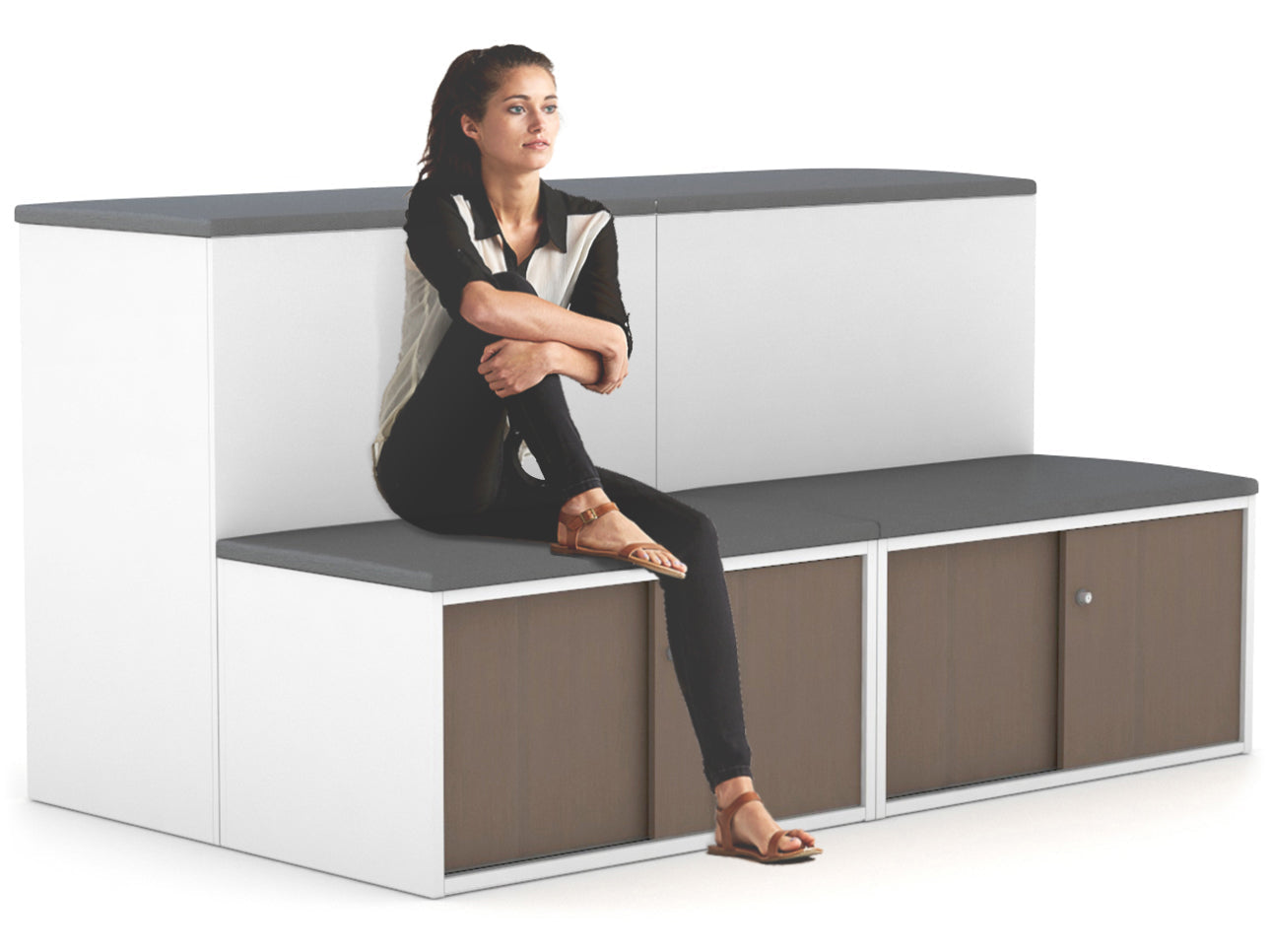 Uniform Activity Module - Med Sliding 4 Door Credenza with Low Sliding 4 Door Credenza - Seat Cushion [Silver Handle] Jasonl 