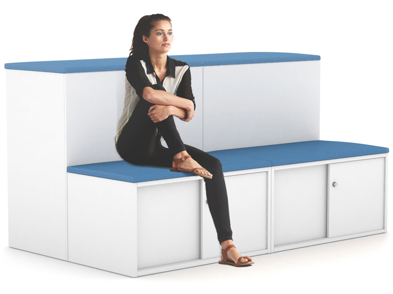 Uniform Activity Module - Med Sliding 4 Door Credenza with Low Sliding 4 Door Credenza - Seat Cushion [Silver Handle] Jasonl 