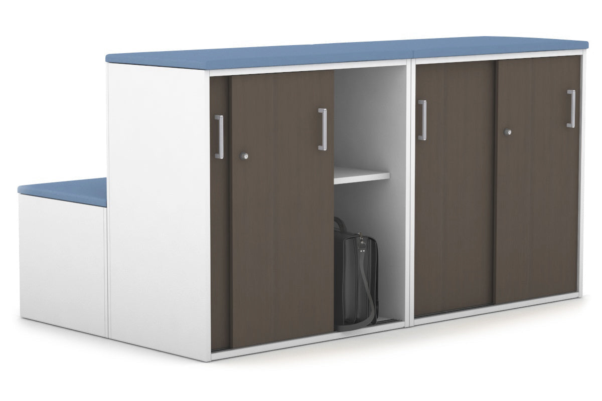 Uniform Activity Module - Med Sliding 4 Door Credenza with Low Sliding 4 Door Credenza - Seat Cushion [Silver Handle] Jasonl Cosmo blue wenge 