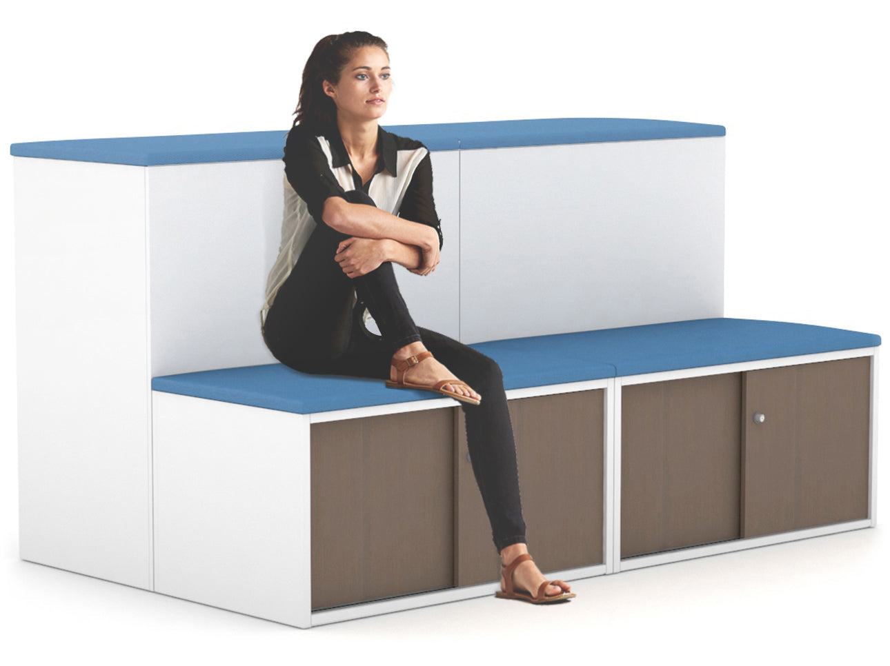 Uniform Activity Module - Med Sliding 4 Door Credenza with Low Sliding 4 Door Credenza - Seat Cushion [Silver Handle] Jasonl 