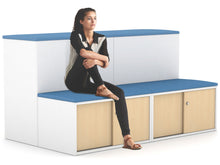  - Uniform Activity Module - Med Sliding 4 Door Credenza with Low Sliding 4 Door Credenza - Seat Cushion [Silver Handle] - 1