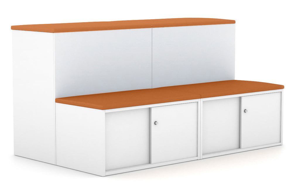 Uniform Activity Module - Med Sliding 4 Door Credenza with Low Sliding 4 Door Credenza - Seat Cushion [Silver Handle]-Squash orange wenge  