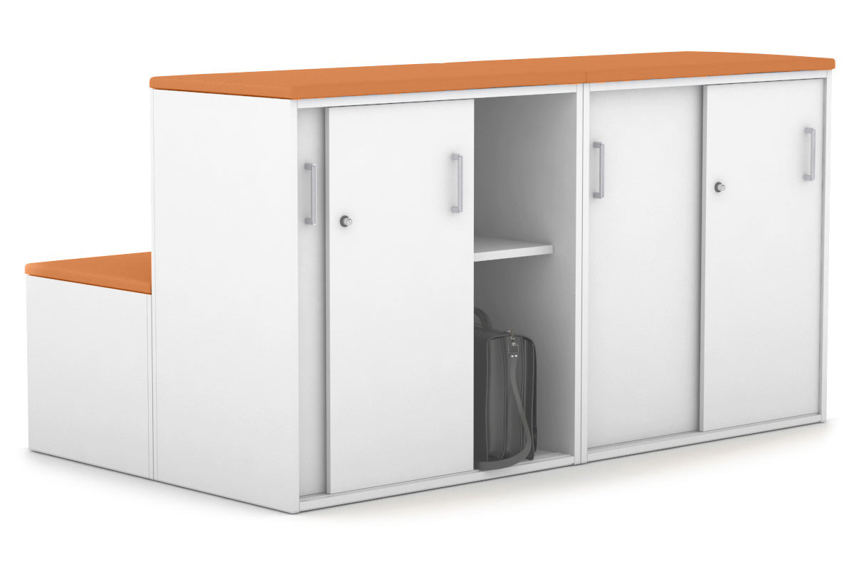Uniform Activity Module - Med Sliding 4 Door Credenza with Low Sliding 4 Door Credenza - Seat Cushion [Silver Handle] Jasonl Squash orange white 