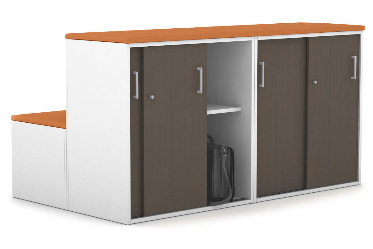 Uniform Activity Module - Med Sliding 4 Door Credenza with Low Sliding 4 Door Credenza - Seat Cushion [Silver Handle] Jasonl Squash orange wenge 