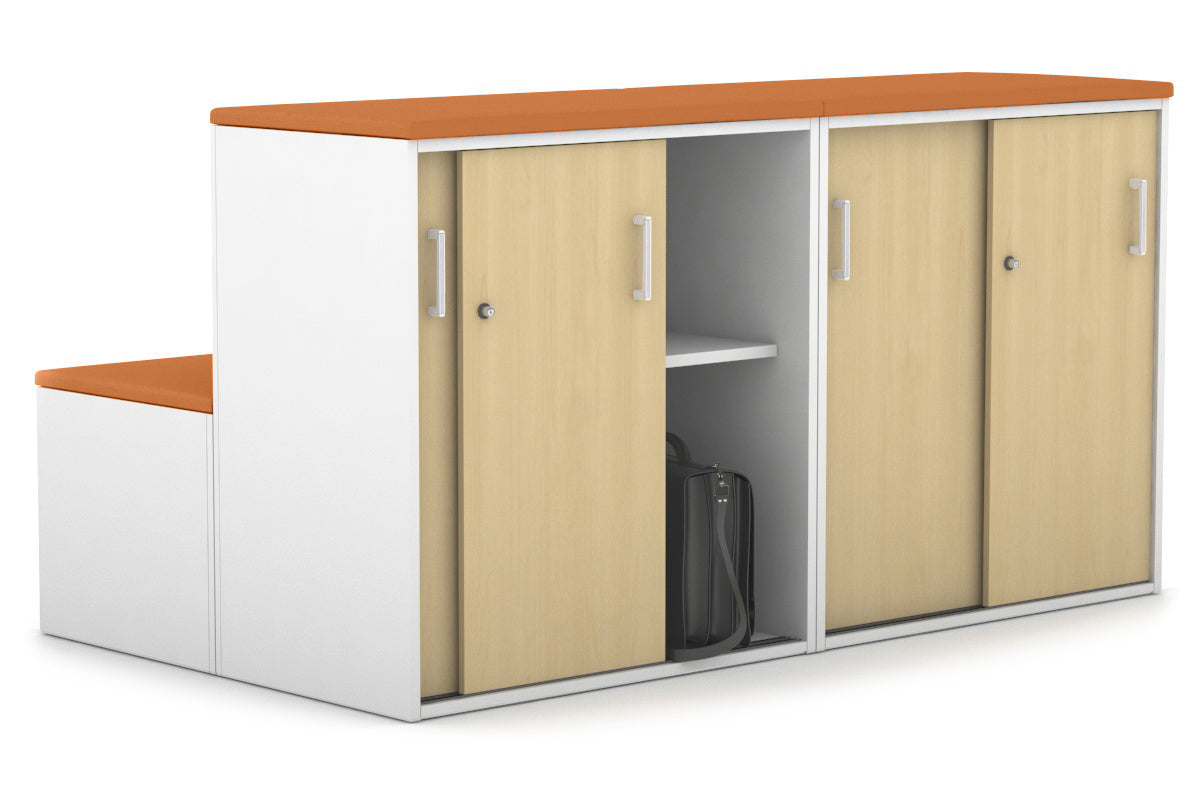 Uniform Activity Module - Med Sliding 4 Door Credenza with Low Sliding 4 Door Credenza - Seat Cushion [White Handle] Jasonl Squash orange maple 