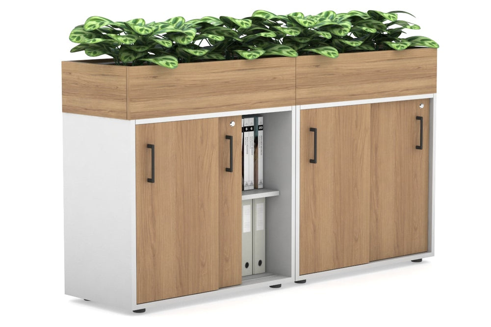Uniform Credenza + Planter Box [1600W x 975H x 428D]-White salvage oak black handle