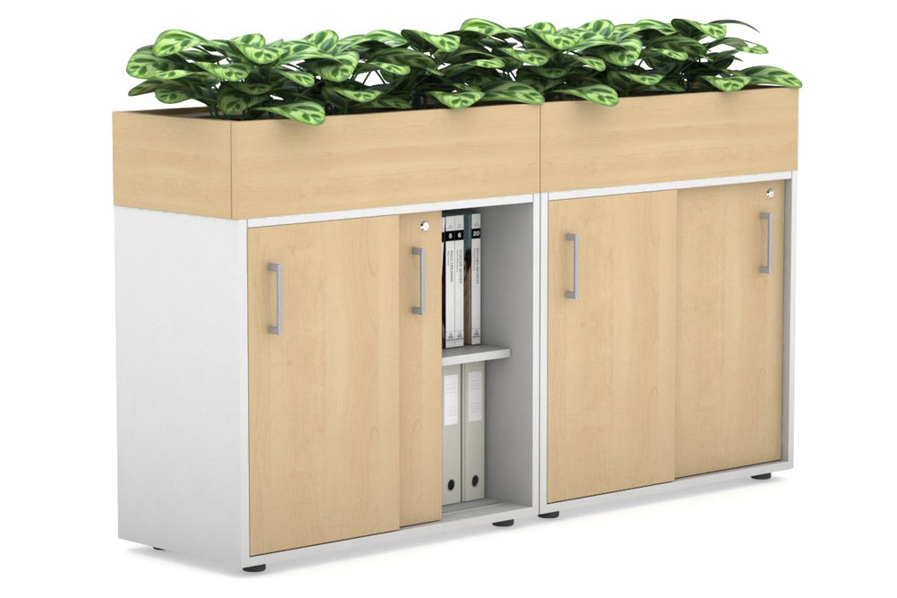 Uniform Credenza + Planter Box [1600W x 975H x 428D]-White maple silver handle