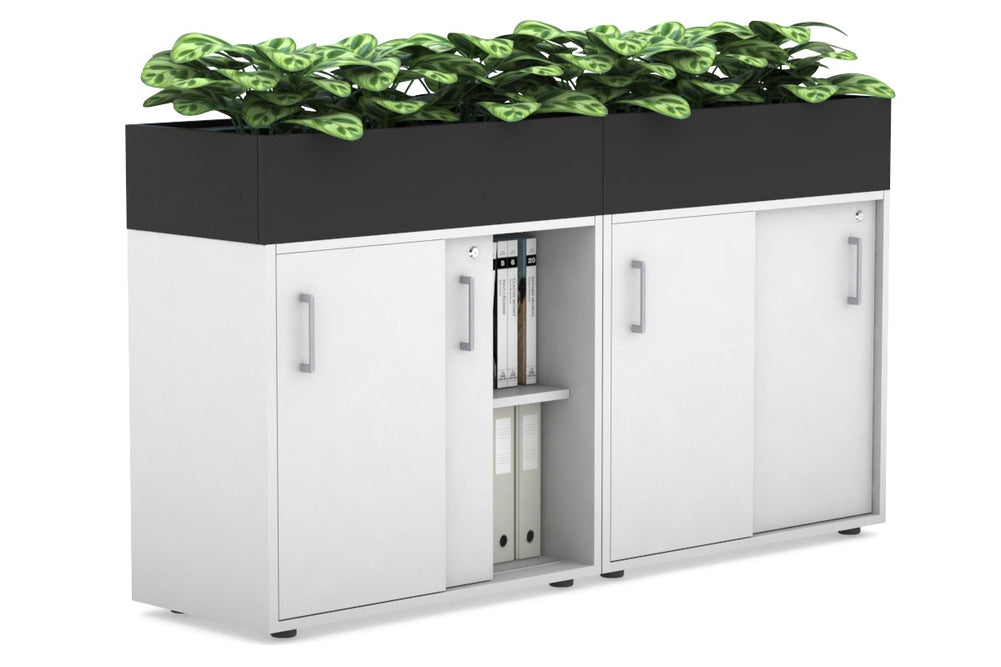 Uniform Credenza + Planter Box [1600W x 975H x 428D]-White black silver handle