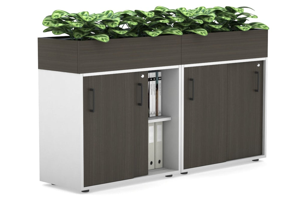 Uniform Credenza + Planter Box [1600W x 975H x 428D]-White dark oak black handle