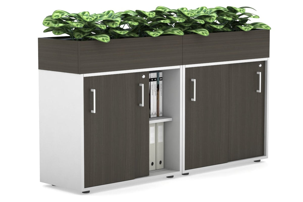 Uniform Credenza + Planter Box [1600W x 975H x 428D]-White dark oak white handle