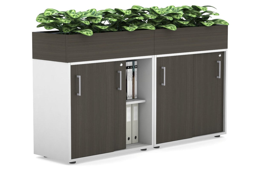 Uniform Credenza + Planter Box [1600W x 975H x 428D]-White dark oak silver handle