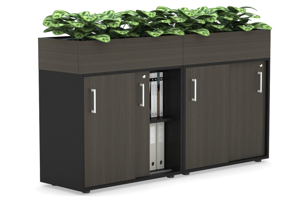 Uniform Credenza + Planter Box [1600W x 975H x 428D]-Black dark oak white handle