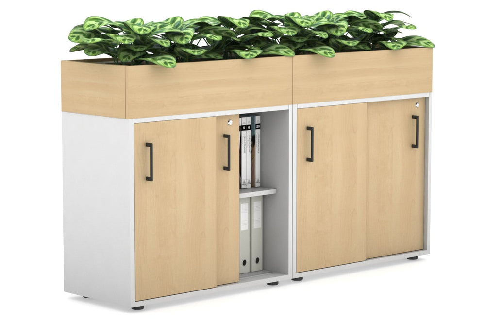 Uniform Credenza + Planter Box [1600W x 975H x 428D]-White maple black handle