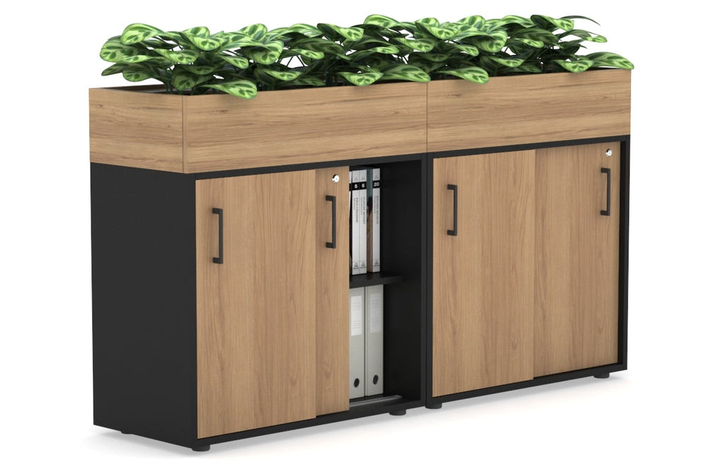 Uniform Credenza + Planter Box [1600W x 975H x 428D]-Black salvage oak black handle