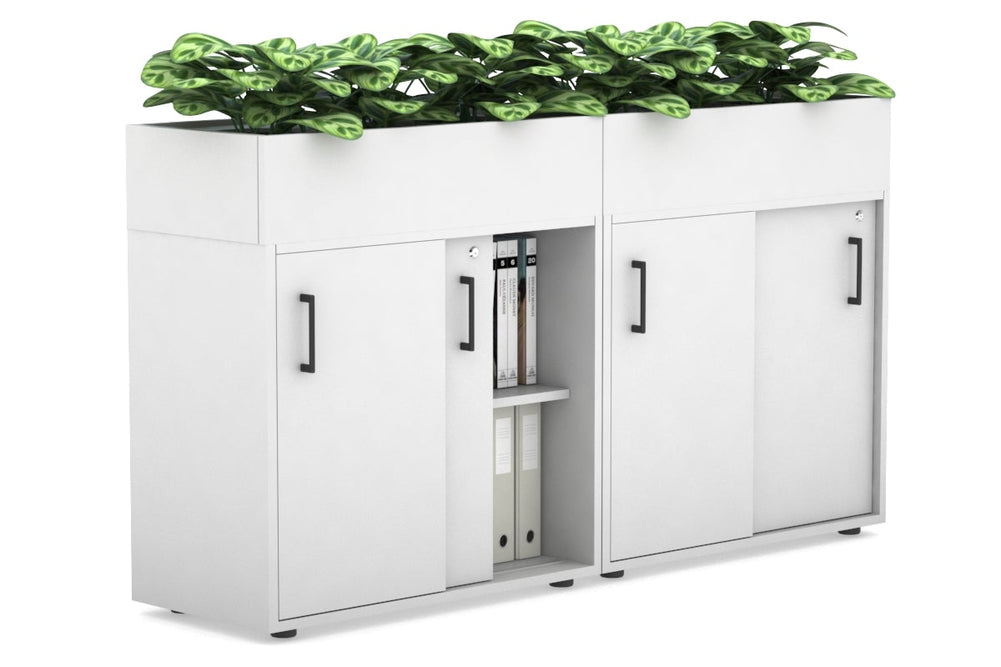 Uniform Credenza + Planter Box [1600W x 975H x 428D]-White white black handle