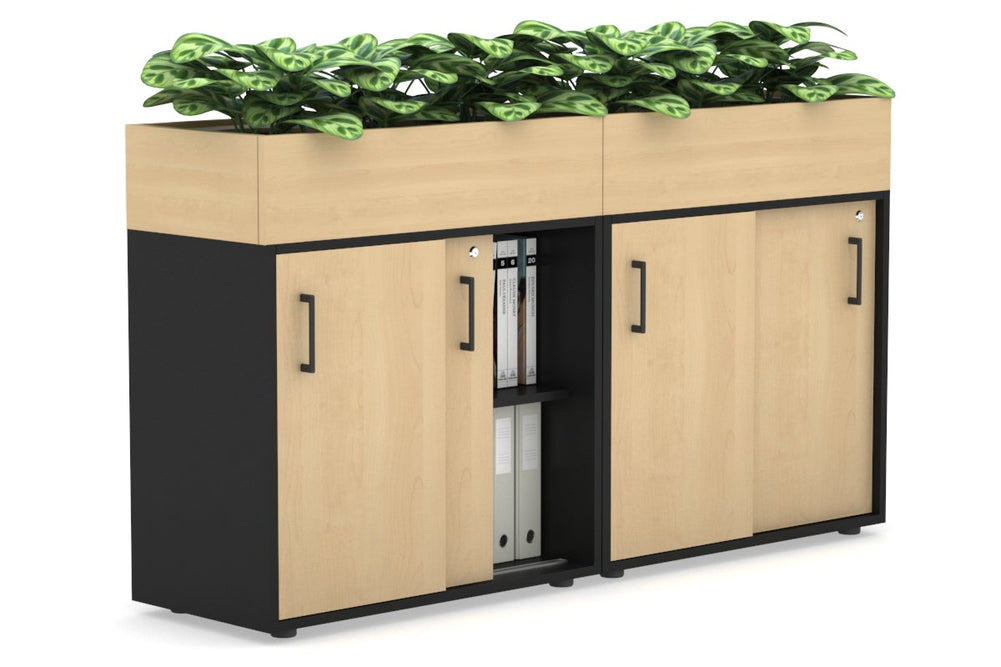 Uniform Credenza + Planter Box [1600W x 975H x 428D]-Black maple black handle