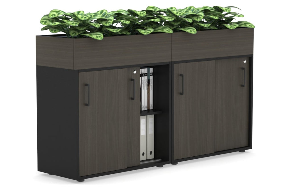 Uniform Credenza + Planter Box [1600W x 975H x 428D]-Black dark oak black handle
