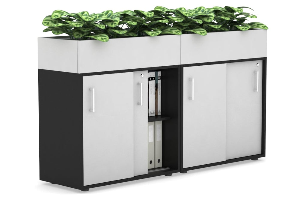 Uniform Credenza + Planter Box [1600W x 975H x 428D]-Black white white handle
