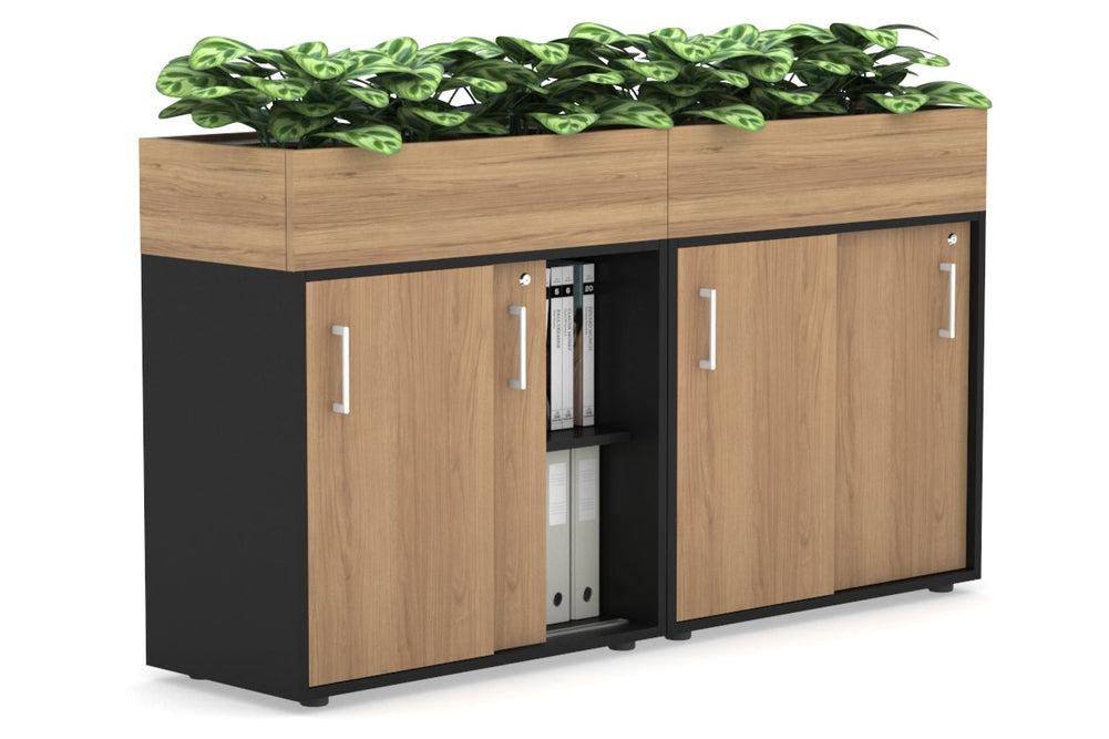 Uniform Credenza + Planter Box [1600W x 975H x 428D]-Black salvage oak white handle