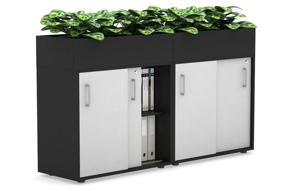 Uniform Credenza + Planter Box [1600W x 975H x 428D]-Black black silver handle
