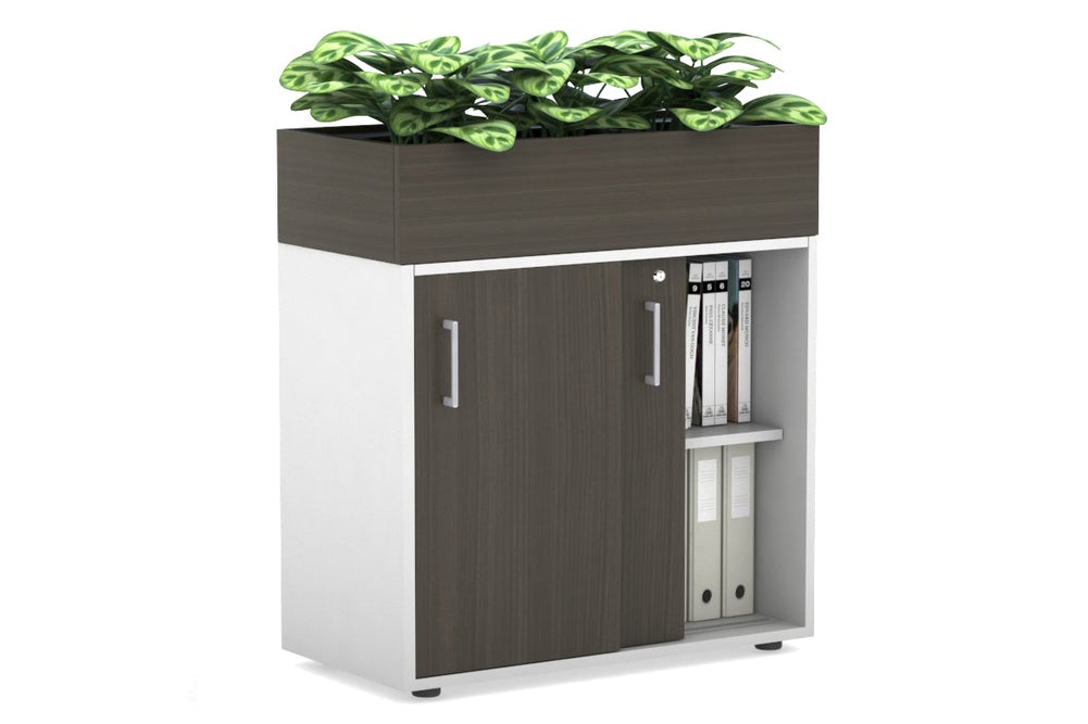 Uniform Credenza + Planter Box [800W x 975H x 428D]-White dark oak silver handle