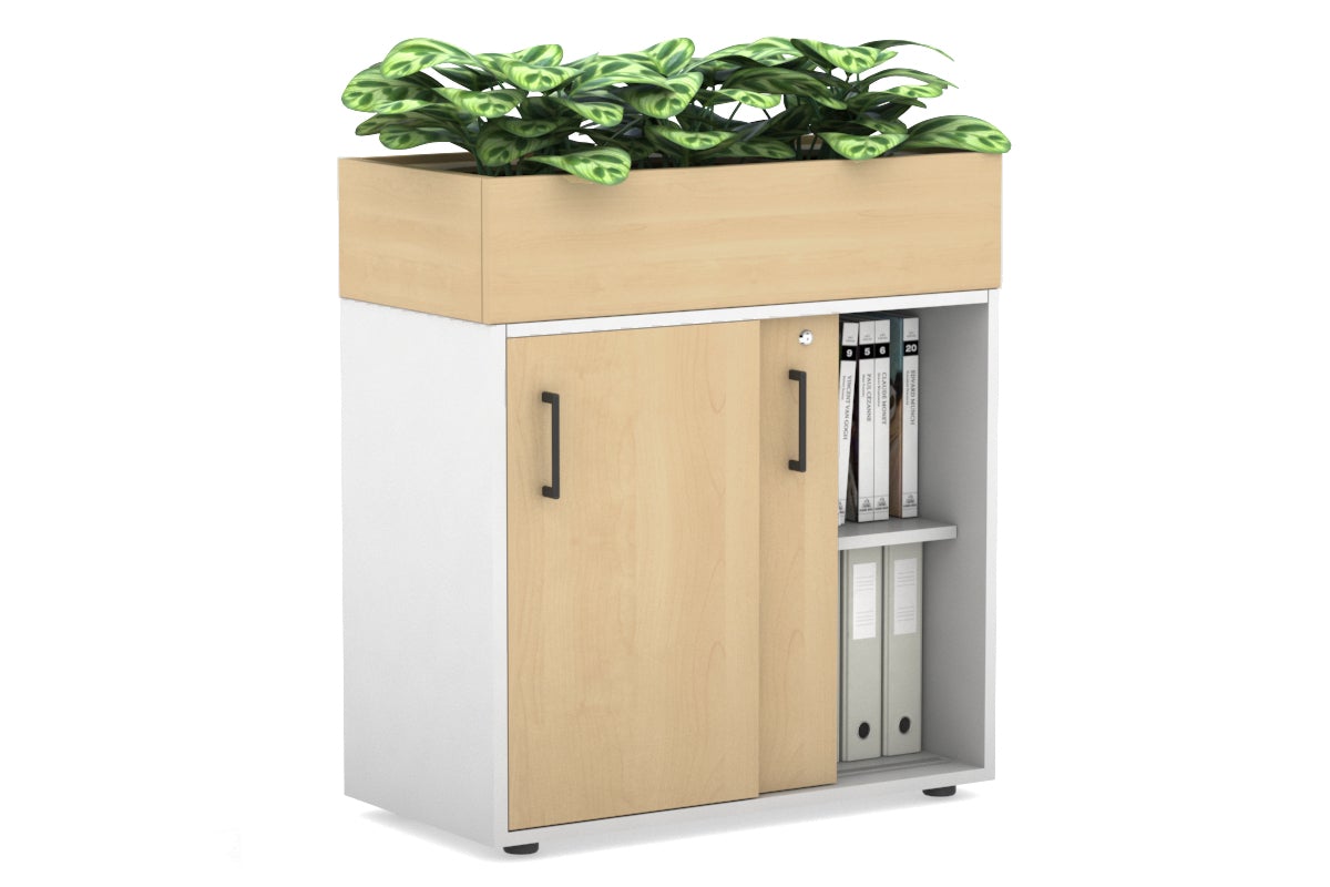 Uniform Credenza + Planter Box [800W x 975H x 428D] Jasonl White maple black handle