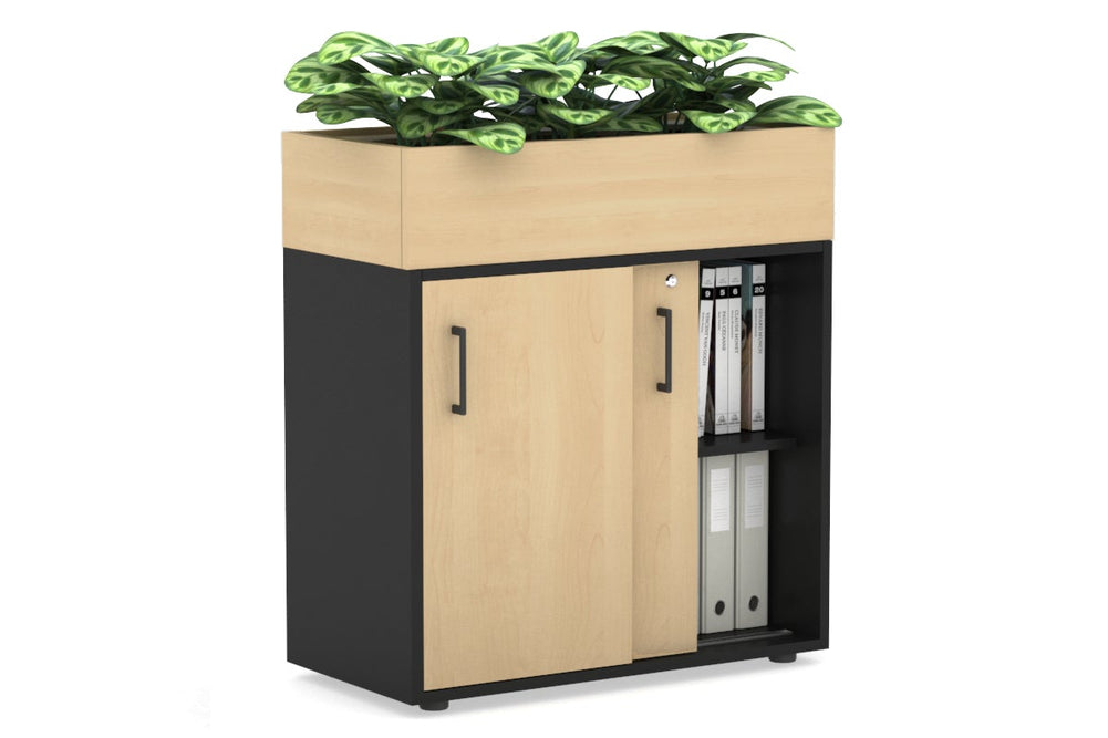Uniform Credenza + Planter Box [800W x 975H x 428D]-Black maple black handle