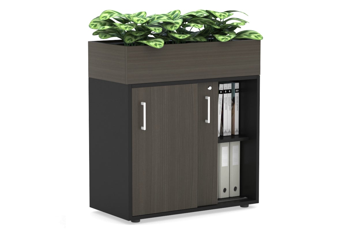 Uniform Credenza + Planter Box [800W x 975H x 428D] Jasonl Black dark oak white handle