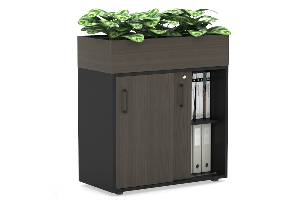 Uniform Credenza + Planter Box [800W x 975H x 428D]-Black dark oak black handle
