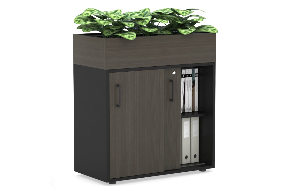 Uniform Credenza + Planter Box [800W x 975H x 428D] Jasonl Black dark oak black handle