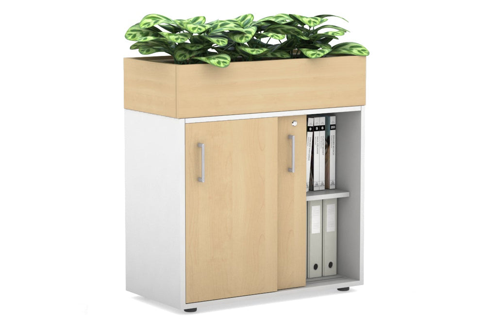 Uniform Credenza + Planter Box [800W x 975H x 428D]-White maple silver handle