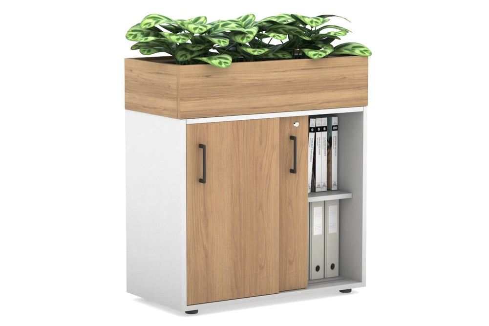 Uniform Credenza + Planter Box [800W x 975H x 428D]-White salvage oak black handle