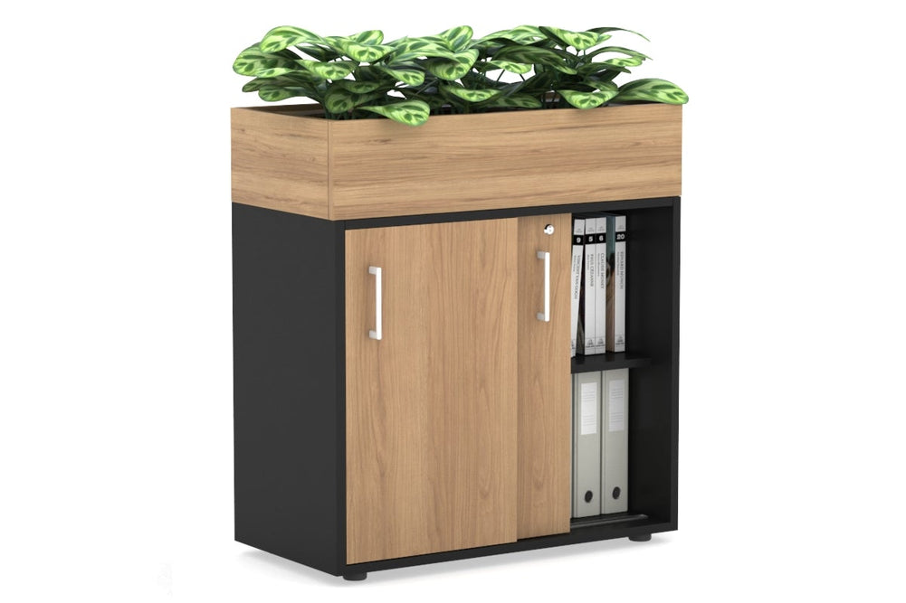 Uniform Credenza + Planter Box [800W x 975H x 428D]-Black salvage oak white handle