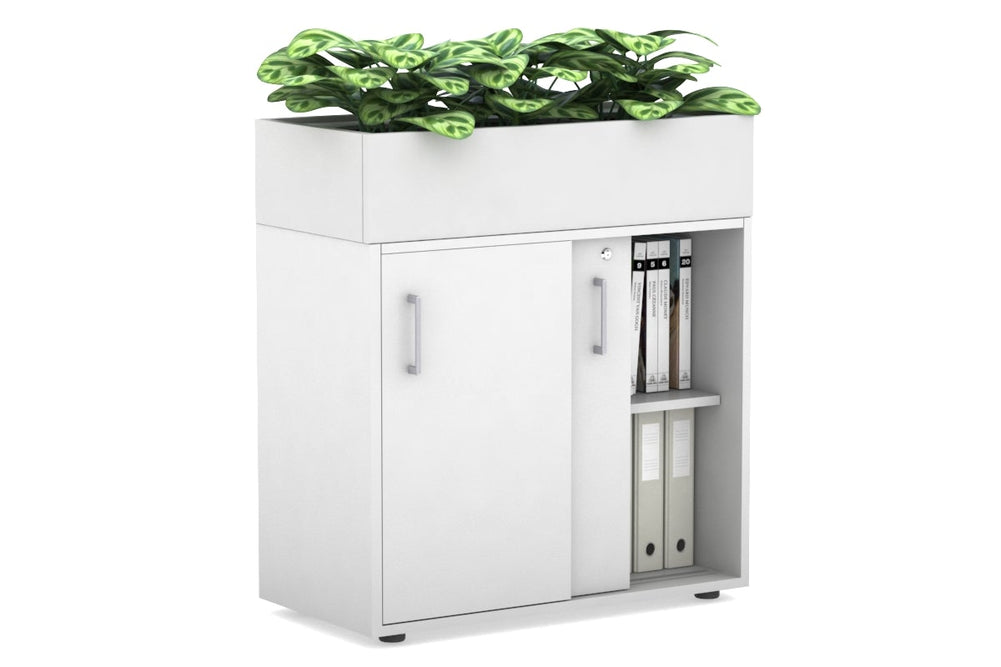 Uniform Credenza + Planter Box [800W x 975H x 428D]-White white silver handle