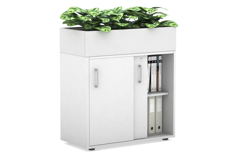Uniform Credenza + Planter Box [800W x 975H x 428D] Jasonl White white silver handle
