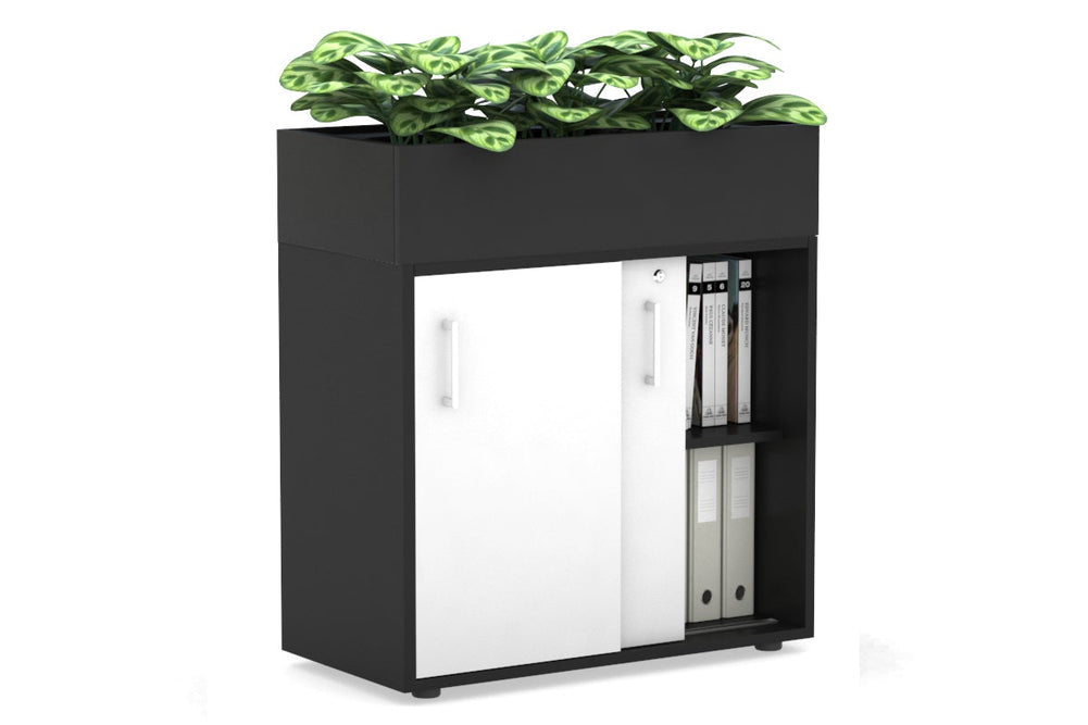 Uniform Credenza + Planter Box [800W x 975H x 428D]-Black black white handle
