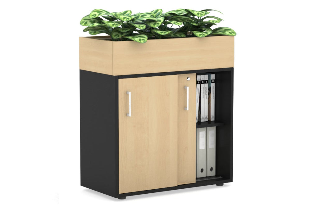 Uniform Credenza + Planter Box [800W x 975H x 428D]-Black maple white handle