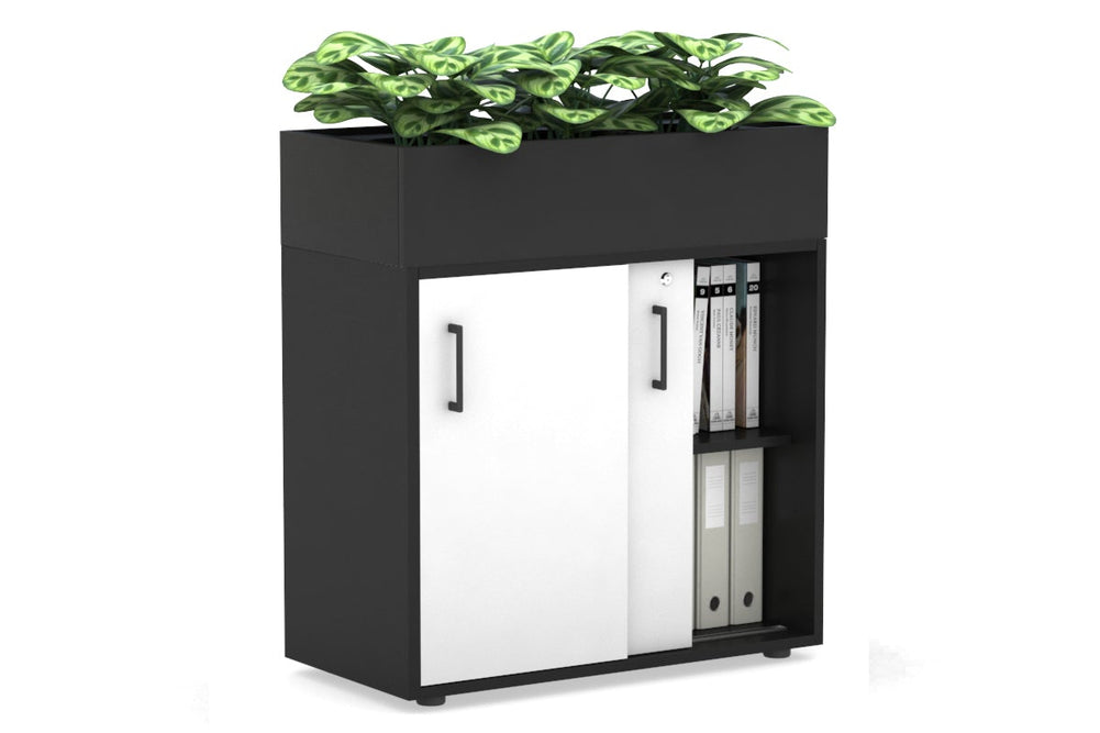Uniform Credenza + Planter Box [800W x 975H x 428D]-Black black black handle