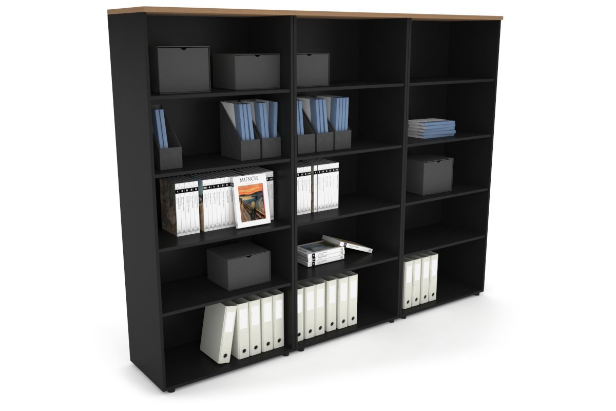 Uniform Large Open Bookcase [2400W x 1870H x 450D]-Black salvage oak 